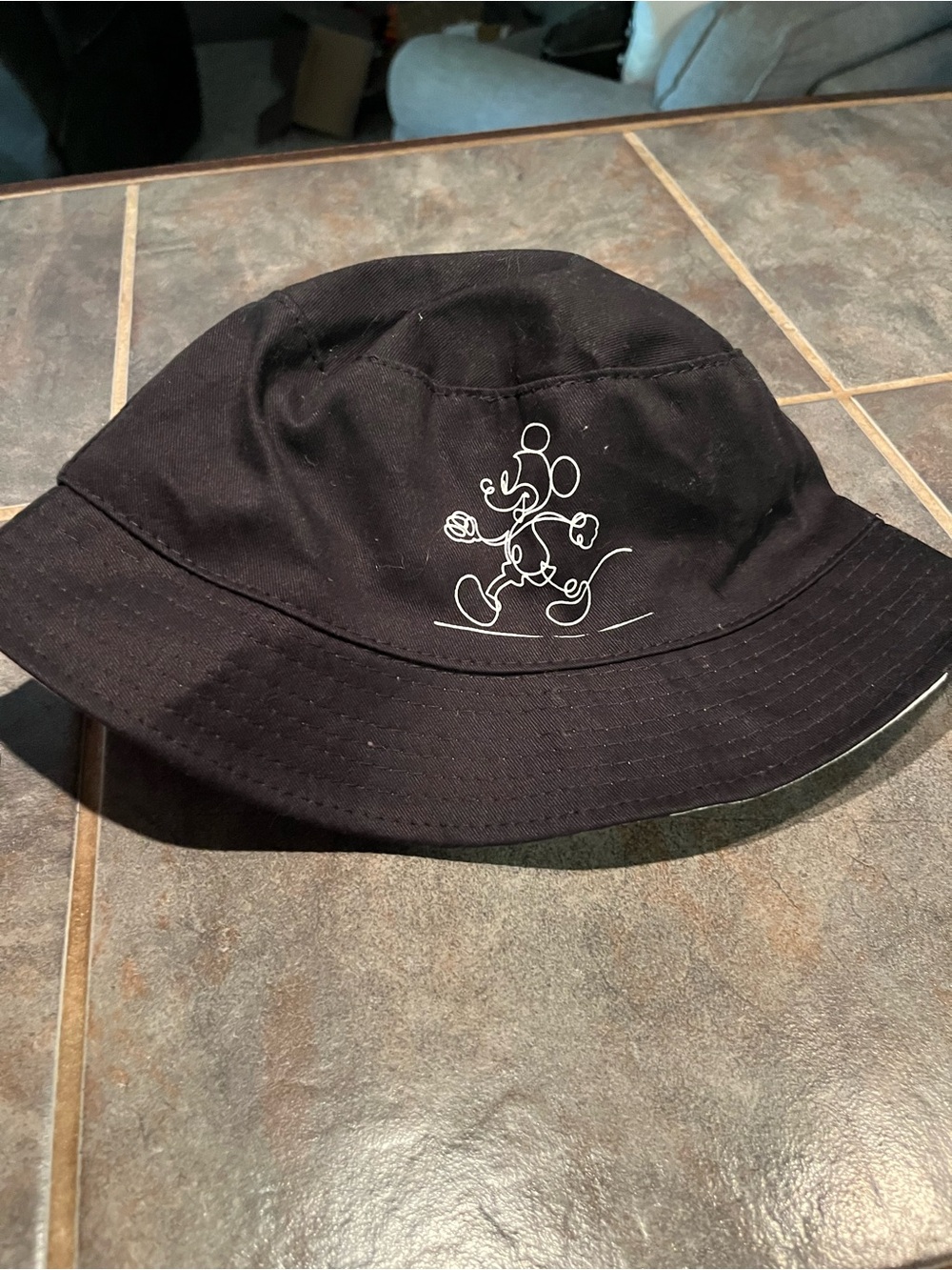 Reversible Mickey Mouse Black Bucket Hat with White Character Outline